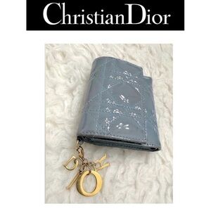 2024 CHRISTIAN DIOR Lotus Wallet Cloud Blue Patent Cannage Calfskin, Authentic